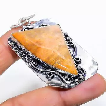 Ювелирный кулон из натурального ископаемого коралла из стерлингового серебра 925 пробы 2,56 дюйма C3T27
