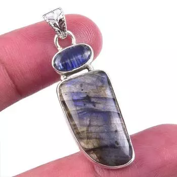 Ювелирный кулон из натурального лабрадорита, кианита 925 пробы из стерлингового серебра 1,75 дюйма r5i53