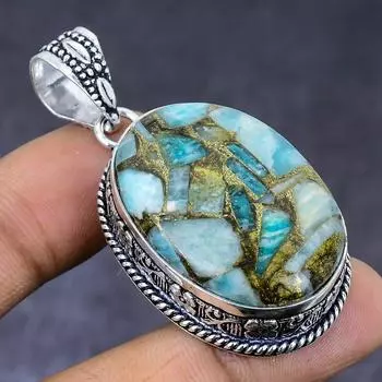 Ювелирный кулон из натурального медного амазонита 925 пробы из серебра 2,05 дюйма w6I51