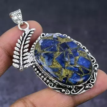Ювелирный кулон из натурального медного содалита 925 пробы из серебра 2,44 дюйма v3N38