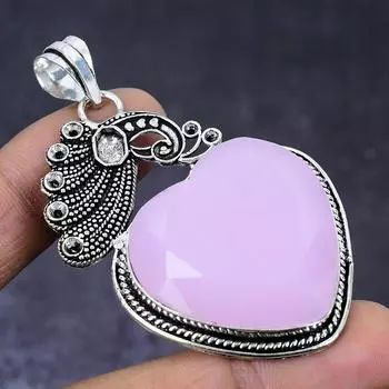 Ювелирный кулон из натурального розового халцедона 925 пробы из серебра 2,48 дюйма E2R52