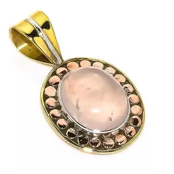 Ювелирный кулон из натурального розового кварца, двухцветный, из стерлингового серебра 925 пробы, 1,25 дюйма, V7y67