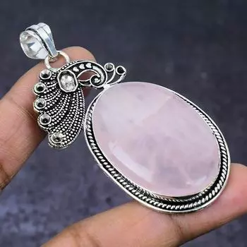 Ювелирный кулон из натурального розового кварца 925 пробы из серебра 2,96 дюйма M8F41