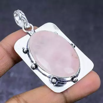 Ювелирный кулон из натурального розового кварца 925 пробы из серебра 2,36 дюйма R9Y60