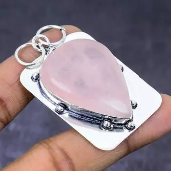 Ювелирный кулон из натурального розового кварца 925 пробы из серебра 2,29 дюйма e9T13