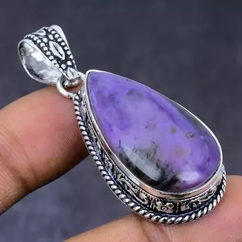 Ювелирный кулон из натурального русского чароита 925 пробы из серебра 2,01 дюйма D4K49