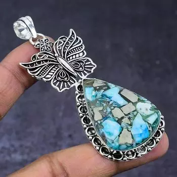 Ювелирный кулон из натурального серебра 925 пробы с бирюзой и пиритом 3,23 дюйма a4B10