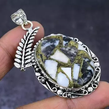 Ювелирный кулон из натурального серебра 925 пробы с яшмой зебры, 2,44 дюйма, q6c46