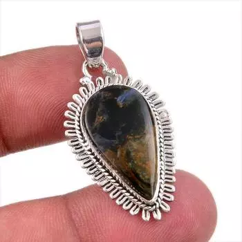 Ювелирный кулон из натурального стерлингового серебра 925 пробы с натуральным драгоценным камнем питерсит 1,50 дюйма M7C88