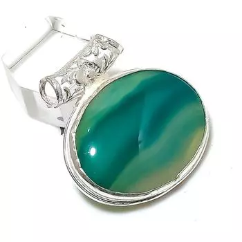Ювелирный кулон из натурального зеленого кружевного агата из стерлингового серебра 925 пробы 1,42 дюйма y9A88
