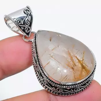 Ювелирный кулон из натурального золотого рутила 925 пробы из серебра 1,97 дюйма Y8g63