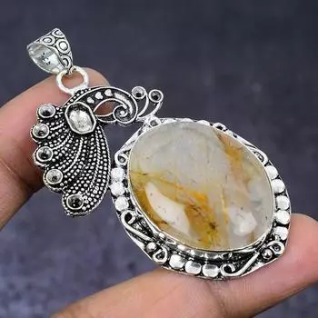 Ювелирный кулон из натурального золотого рутила 925 пробы из серебра 2,44 дюйма v1a38