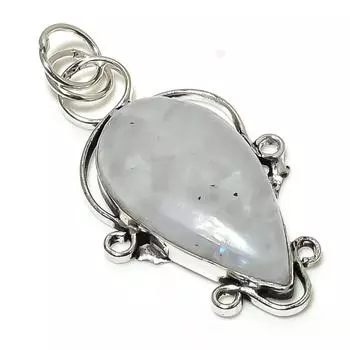 Ювелирный кулон из серебра 925 пробы с радужным лунным камнем 2,36 дюйма p7K93