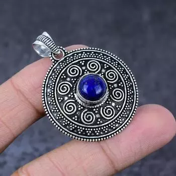 Ювелирный кулон из серебра 925 пробы с драгоценным камнем лазурит ручной работы 1,75 дюйма s8U69