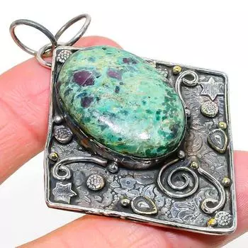 Ювелирный кулон из серебра 925 пробы с драгоценным камнем RubyFuchsite, 2,68 дюйма, H1w93