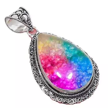 Ювелирный кулон из серебра 925 пробы с радужным солнечным кварцевым драгоценным камнем 2,17 дюйма AH-803 2.2 красный