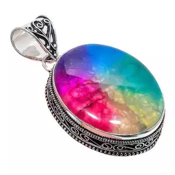 Ювелирный кулон из серебра 925 пробы с радужным солнечным кварцевым драгоценным камнем 2,17 дюйма AH-883 2.2 красный
