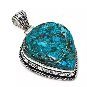 Ювелирный кулон из серебра 925 пробы с тибетским бирюзовым камнем 2,05 дюйма C6a38