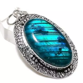 Ювелирный кулон из стерлингового серебра 925 пробы с натуральным синим лабрадоритом 2,40 дюйма O5W22