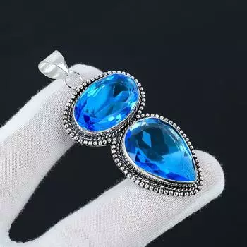 Ювелирный кулон из стерлингового серебра 925 пробы ручной работы с драгоценным камнем из швейцарского голубого топаза, ожерелье с подвеской из синего ювелирного изделия ручной работы, ювелирные изделия в знак благодарности 2.55 синий