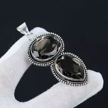 Ювелирный кулон из стерлингового серебра 925 пробы с дымчатым топазом ручной работы, ювелирные изделия ручной работы, ожерелье с дымчатым ювелирным кулоном, подарки в знак благодарности 2.55