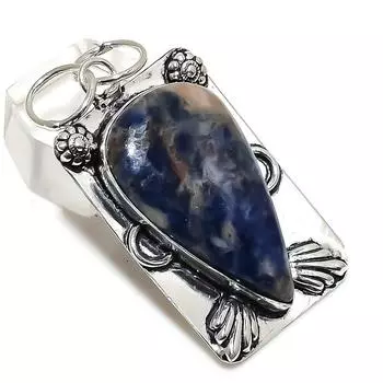 Ювелирный кулон из стерлингового серебра 925 пробы с натуральным драгоценным камнем содалитом 2,17 дюйма c5l15