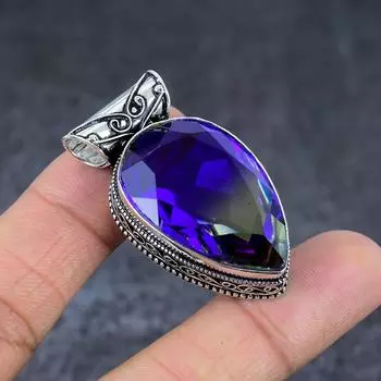 Ювелирный кулон из стерлингового серебра 925 пробы с натуральным двухцветным турмалином 1,89 дюйма Q2U58