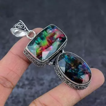 Ювелирный кулон из стерлингового серебра 925 пробы с натуральным дихроичным стеклом, 2,92 дюйма, F4P23