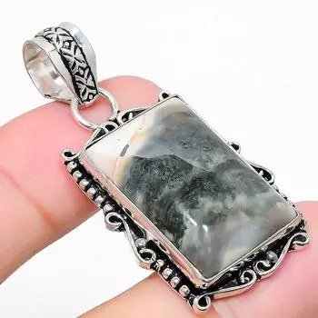 Ювелирный кулон из стерлингового серебра 925 пробы с индийским агатом, 1,89 дюйма, q3v02 зелёный