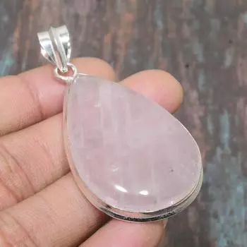 Ювелирный кулон из стерлингового серебра 925 пробы ручной работы с розовым кварцем и драгоценным камнем для женщин 2.09 Inches розовый