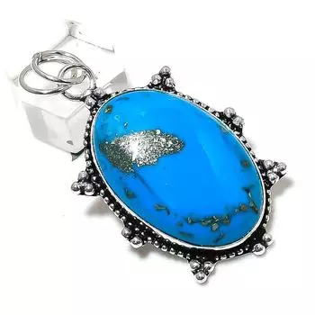 Ювелирный кулон из стерлингового серебра 925 пробы с натуральным пиритом и бирюзой 2,29 дюйма W4Z66
