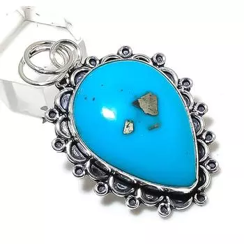 Ювелирный кулон из стерлингового серебра 925 пробы с натуральным пиритом и бирюзой 2,17 дюйма Q5v69