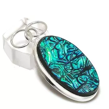 Ювелирный кулон из стерлингового серебра 925 пробы с натуральным дихроичным стеклом, 2,09 дюйма, A5Y26