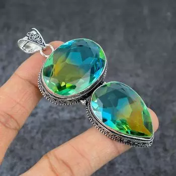 Ювелирный кулон из стерлингового серебра 925 пробы с натуральным двухцветным турмалином 3,35 дюйма d5F65