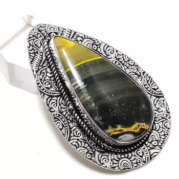 Ювелирный кулон из стерлингового серебра 925 пробы с яшмой из натурального шмеля 2,17 дюйма T8y59