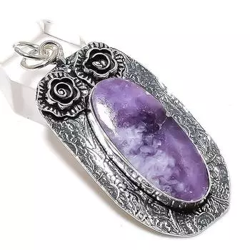 Ювелирный кулон из стерлингового серебра 925 пробы с натуральным лепидолитом 2,44 дюйма W9y04