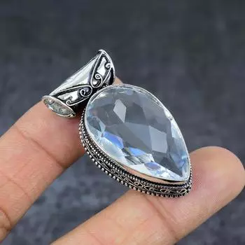 Ювелирный кулон из стерлингового серебра 925 пробы с натуральным белым топазом 1,81 дюйма G8c23