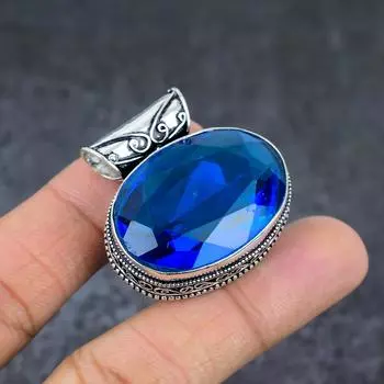 Ювелирный кулон из стерлингового серебра 925 пробы с натуральным лондонским голубым топазом 1,42 дюйма E9I01