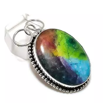 Ювелирный кулон из стерлингового серебра 925 пробы с натуральным радужным солнечным кварцем 2,09 дюйма c0s78