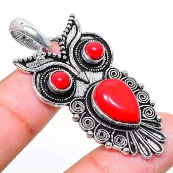 Ювелирный кулон из стерлингового серебра 925 пробы с красным кораллом, итальянский красный коралл, 2,01 дюйма, C6B48 красный