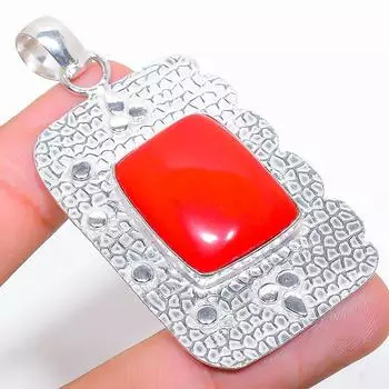 Ювелирный кулон из стерлингового серебра 925 пробы с красным кораллом, итальянский красный коралл, 2,52 дюйма, K6H14 красный