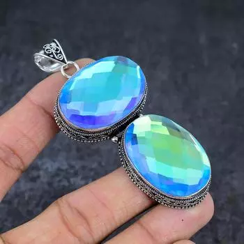 Ювелирный кулон из стерлингового серебра 925 пробы с натуральным мистическим топазом 3,35 дюйма T0N15