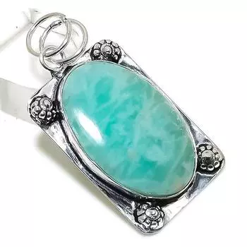 Ювелирный кулон из стерлингового серебра 925 пробы с натуральным амазонитом 2,05 дюйма S9s16