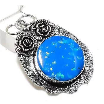 Ювелирный кулон из стерлингового серебра 925 пробы с натуральным синим тройным опалом 2,05 дюйма H5s78