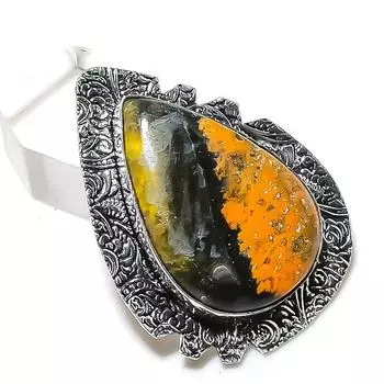 Ювелирный кулон из стерлингового серебра 925 пробы с яшмой из натурального шмеля 1,89 дюйма K8L83