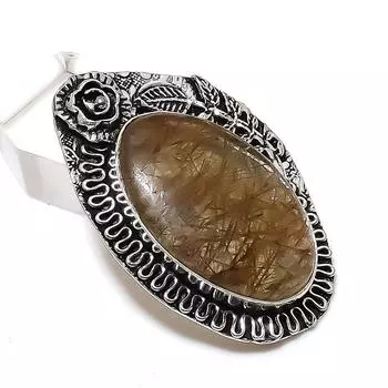 Ювелирный кулон из стерлингового серебра 925 пробы с натуральным золотым рутилом 2,09 дюйма g1N55