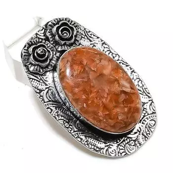 Ювелирный кулон из стерлингового серебра 925 пробы с натуральным солнечным камнем 2,01 дюйма P1H64