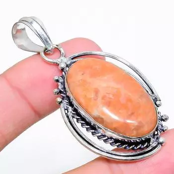 Ювелирный кулон из стерлингового серебра 925 пробы с оранжевым авантюрином 2,36 дюйма e0Q44 оранжевый