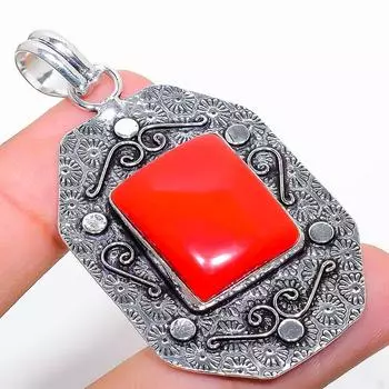 Ювелирный кулон из стерлингового серебра 925 пробы с красным кораллом, итальянский красный коралл, 2,40 дюйма, P8P91 красный