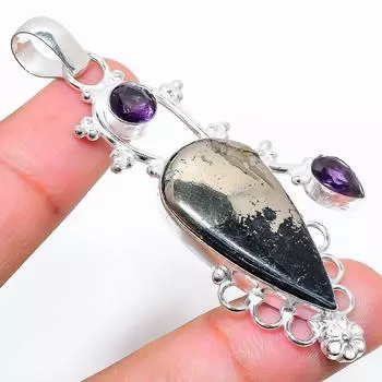 Ювелирный кулон из стерлингового серебра 925 пробы с пиритом, агатом и драгоценным камнем 2,68 дюйма i5n69 золотистый